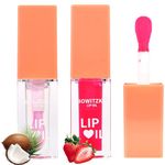 Bowitzki Color Changing Hydrating Lip Oil Lip Gloss Glow Transparent Toot Tinted Nourishing Long Lasting Lip Balm Blue Lotus Extract Repairing Lightening Lip Line (Coconut+Berry)