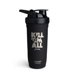 Smartshake Rockband Reforce Stainless Steel Protein Shaker Bottle 700 ml | 23.5 oz - Leakproof Screw-on Lid - BPA Free – Unisex - Metallica, Kill ‘Em All Logo on Bottle