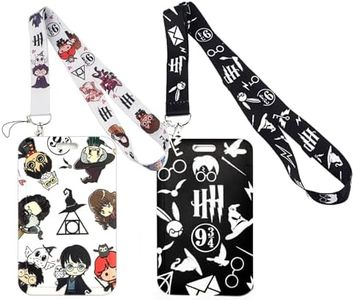 2 Piezas Colgante Tarjetas Identificativas, Harry Magia Cordón con Portatarjeta Correa Para el Cuello, Lanyard con Tarjetero para ID Llaves Oficina Escuela Estudiantes, Blanco Negro