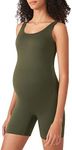 POSHDIVAH Women's Maternity Bodysuit Pregnancy Shapewear Sleeveless Scoop Neck Tank Top Shorts Romper Jumpsuit for Photoshoot Yoga Green Medium