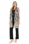R&M Richards 3PC Glitter Embroidered Pant Set W/Duster Jacket & Tank Top., Black/Gold, 8