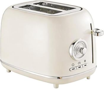 VEMIYA 2 Slice Toaster, Retro Stainless Steel Toaster with Wide Slots, 6 Browning Settings & High Lift, Premium Glossy Finish, Removable Crumb Tray, Compact Modern Toast Maker for (Ivory White)