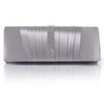 Damara Womens Pleated Satin Crystal Fashion Clutch Evening Bag, Grey