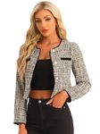 Allegra K Tweed Jacket for Women's Long Sleeve Casual Work Office Plaid Short Outwear Apricot Medium