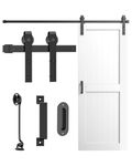 TITECK 6FT Sliding Barn Door Hardware Kit, Black Steel Sliding Track Rail, Heavy Duty Track Roller Set with Handles/Latch, Sliding Hardware Kits for Bedroom, Barns, Garages(J Shape)