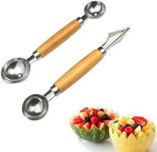 Melon Baller Scoop Stainless Steel Double-Ended Melon Baller Set with Wooden Handle, Fruit Carving Tools Fruit Cutter Shapes