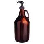 Half Gallon Glass Pump Dispenser Bottle, Large Jug with Pump for Laundry Soap Dispenser, Liquid Detergent, Fabric Softener, Syrup Pump - 64 oz Capacity - Amber Bottle Pack of 1- by Kitchentoolz