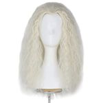 iCos Yan Dream Long Curly Fluffy Dirty Milk White Human Hair Wig Witch Hair Wig Halloween Costume Movie Cosplay Party Punk Wig Adult Men Women Wig