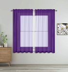 Drape/Panels/Scarves/Treatment Beautiful Sheer Voile Window Elegance Curtains Scarf for Bedroom & Kitchen Fully Stitched and Hemmed, Set of 2 Dark purple (Dark Purple, 63" Inch Long)