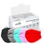 LIVYOR Non-Woven Fabric Disposable 3 Layer Surgical Face Mask With Nose Clip and Soft Ear Loops for Unisex (50, Multicolor)