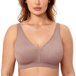 AISILIN Non Wired Bras for Women Comfort Wireless Bralette Support Full Coverage Unlined Soft T Shirt Plus Size Bra Mochaccino 44G