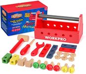 WORKPRO 24pcs Take-Along Wooden Tool Kit, Building Toy Set Creative&Educational Construction Toy, Great Gift for Toddlers 3+