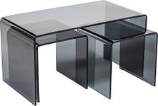 Modena Stylish Set of 3 Curved Black Glass Coffee Tables |Modern 12mm Bent Glass Living Room Table & Side Table Set |Minimalist Dark Tempered Glass Nest of Tables 86x46cm Modena by Oak Furniture King