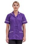 Fashion Link Women's Healthcare Tunic Round Collar Tunics Nurses Uniform Maid Dresses NLT05 Size 8 to 26 (26, Purple/White)