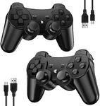 Diswoe Controllers for PS-3, Wireless PS-3 Controller 2 Pack, Bluetooth Gamepad Joystick, Double Vibrating Controller for Play_station 3 with 2 USB Charging Cables Thump Grips, Black