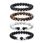 Tiger Eye Bracelet For Men 8MM Natural Stone Beads Bracelet Set Stretch Lava Rock Bracelets Adjustable Black Crystal Beaded Bracelet for Men Women Gifts