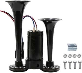 Upgraded 12V Air Horn Kit 600DB - Dual Trumpet Train Horn for Pickup Trucks, Heavy Duty Vehicles, Motorcycles & Boats with High-Pressure Compressor Black-A