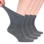 Hugh Ugoli Men's Loose Diabetic Ankle Socks Bamboo, Wide, Thin, Seamless Toe and Non-Binding Top, 4 Pairs, Melange Gray, Shoe Size: 11-13