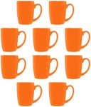 DISCOUNT PROMOS Curved Java Coffee Mug Set - 10 Pack - 12 Oz. - Stoneware Restaurant Cups - Orange
