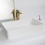 KECTIAKL 24 Inch Bathroom Vessel Sink White Stone Resin Vessel Sink with Waterfall Faucet and Pop-Up Drain Combo,Above Counter Rectangular Bathroom Sink Basin