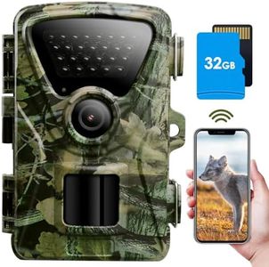 Wildlife Camera WiFi Bluetooth - 1440P 32MP Trail Camera with Night Vision Motion Activated Waterproof IP66, 0,2s Trigger Speed Trail Cam with 32GB SD Card No Glow 940nm LEDs for Wildlife Monitoring