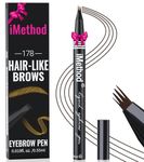 iMethod eyebrow pen - Microblading eyebrow pen, eyebrow pencil with a Micro 4-Fork Tip for Natural Hair-Like Brows, Long-Lasting Eye Brow Pencils for Women, Waterproof, Black Brown