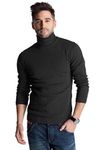 Hann Brooks Mens Black Heavy Cotton 300gsm Winter ROLL Ribbed Neck Polo TOP(L)