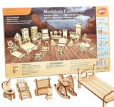 34-Piece Dollhouse Furniture Set - Laser Cut Wooden 3D Puzzles - Miniature Doll House DIY Models and Accessories