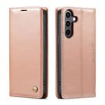 QLTYPRI Case for Samsung Galaxy A35 5G, Vintage PU Leather Wallet Case Card Slot Kickstand Magnetic Closure Shockproof Flip Folio Case Cover for Samsung A35 5G - Rose Gold