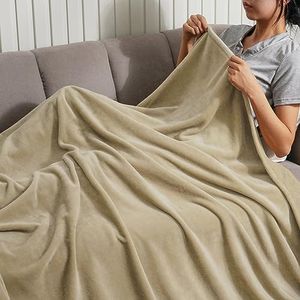 PHF Ultra Soft Fleece Throw Blanket, No Shed No Pilling Luxury Plush Cozy Flannel 300GSM Lightweight Blanket for Bed, Couch, Chair, Sofa Suitable for All Season , 50" x 60", Khaki