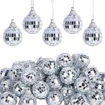 24 Pcs Mini Mirror Disco Ball, Hanging Disco Ball with Rope, Reflective Mirror Ball Ornaments for Music and Dances, Mirror Reflective Disco Ball Ornaments, for Party, Birthday, Christmas Tree