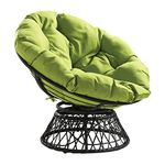 OSP Home Furnishings Wicker Papasan Chair with 360-Degree Swivel, Grey Frame with Green Cushion