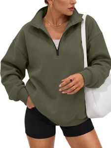 Trendy Queen Women's Oversized Half Zip Fleece Sweatshirts-Cozy Pullover, Drop Shoulder for Fall Winter ArmyGreen XL
