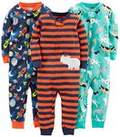 Simple Joys by Carter's Baby Boys' 3-Pack Snug Fit Footless Cotton Pajamas, Dogs/Space/Rhino, 18 Months