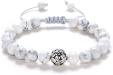 Adjustable Handmade Braided 8mm Yoga Mala Beads Bracelet for Men or Women (White Howlite)