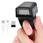 JRHC 1D 2D Bluetooth Portable Ring Barcode Scanner, Portable Mini Barcode Reader with 2.4GHz Wireless and USB Cable Connection