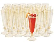 MATANA 50 Premium Plastic Champagne Flutes with Gold Glitter, 150ml / 5oz - Reusable Plastic Prosecco Glasses, Champagne Glasses, Plastic Flutes for Cocktail, Dessert, Parties, Weddings