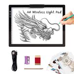 A4 Wireless LED Light Pad with Innovative Stand and Top Clip, TOHETO Rechargeable Battery Powered Light Box Stepless Dimmable 6 Levels Brightness Cordless Light Board for Tracing Weeding Vinyl (Black)