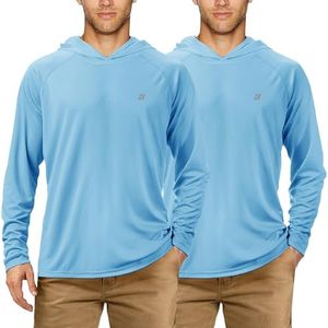 Roadbox Men's Sun Protection Long Sleeve Hoodie, 2 Pack UPF 50+ UV Outdoor Hiking Fishing Shirts, Workout Running Swimming Beach Shirt
