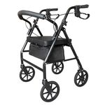 Lightweight Folding Mobility Aids, Mobility Walker Rollator 4 Wheel with Padded Seat, Lockable Brakes and Bag, Walking Frame for The Elderly or Disabled (Black)