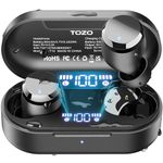 TOZO T12 Wireless Earbuds Bluetooth 5.3 Headphones Premium Sound Performance Touch Control LED Digital Display Wireless Charging Case Earphones (Black, Small Compact)