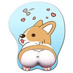 3D Mouse Pad with Wrist Rest,Ergonomic Soft Silicon Gel Gaming Mousepad,Cute Corgi Dog Anime Mouse Mat for PC Laptops (Blue)