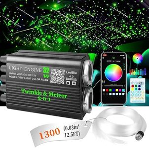 Starlight Headliner Kit 1300pc 32W Twinkle & Meteor Light Engine Shooting Stars Music Sync, RGBW, APP Remote Ceiling Decoration Car Truck 0.03in*13.5ft Fiber Optic Cables Starry Sky DIY LED Starlight