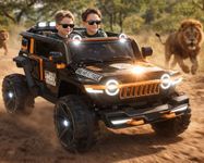 KAWAII KIDS Kids Electric Jeep Car 4x4 – Battery Powered 2-Seater Sitting Toy | Manual Plus Remote Control | Bluetooth, USB for Music | Age- 1-10 (Hummer, Black)