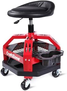 CRAFTZONE Rolling Shop Stool with Wheels, Heavy Duty Garage Shop Creeper,Adjustable Height Roller Seat, 360-degree Swivel Industrial Garage Stool with Storage Shelf, Red
