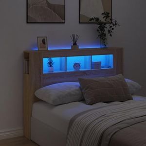 vidaXL Engineered Wood LED Headboard Sonoma Oak 140 cm - Modern Bedroom Furniture with RGB Lighting and Shelf Storage