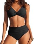 AI'MAGE Bikini for Women Sexy Two Piece Swimsuits V Neck Bathing Suits Black L
