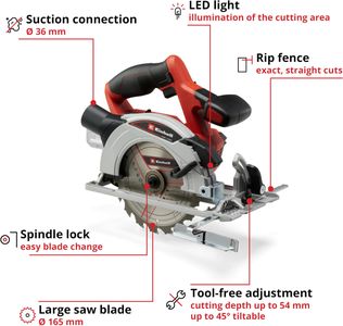 Einhell 18V Cordless Circular Saw – 165mm, Tool-Free, LED, Dust Extraction