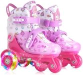 HYKID Toddler Roller Skates, 4 Adjustable Sizes, Fun Illuminating, Safety Three-Point Type, Breathable Upper, Beginners' Roller Skates for Girls Boys Kids (Lovely Angel, S-Small,12C-2Y)