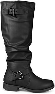 Brinley Co. Womens Regular and Wide-Calf Knee-High Buckle Riding Boot Black, 6.5 Regular US